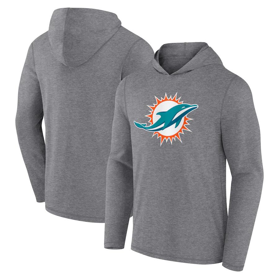 Men's Miami Dolphins Heather Gray Primary Logo Long Sleeve Hoodie T-Shirt